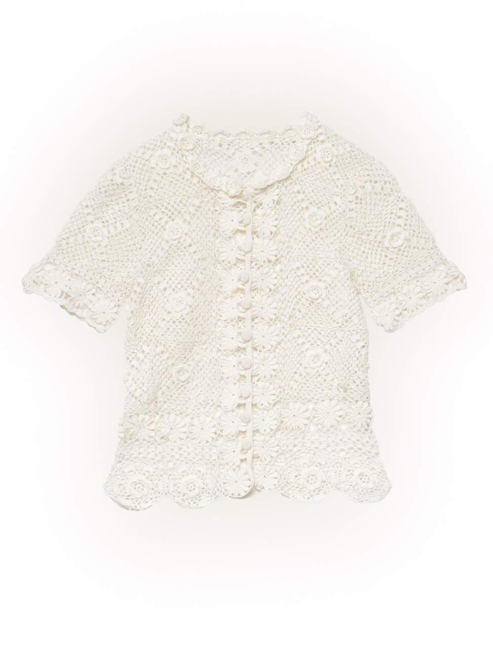 Doen Chrysanthe Cotton Crochet Lace Embroidered Short Sleeve Top Pearl Cream - Picture 14 of 15